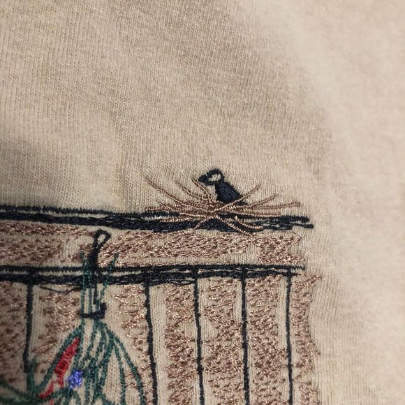 Vintage 90s Light Brown Crew Neck Tee w/ Embroidered Design on Front SZ XL - Picture 5 of 8